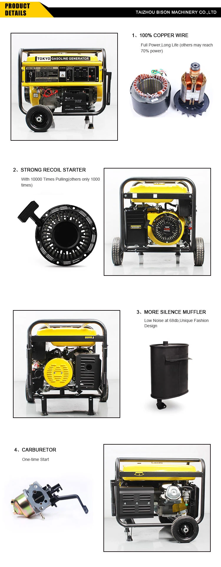 Bison Manual Start10kVA 5kVA 3kVA One Phase Portable Gasoline Generator